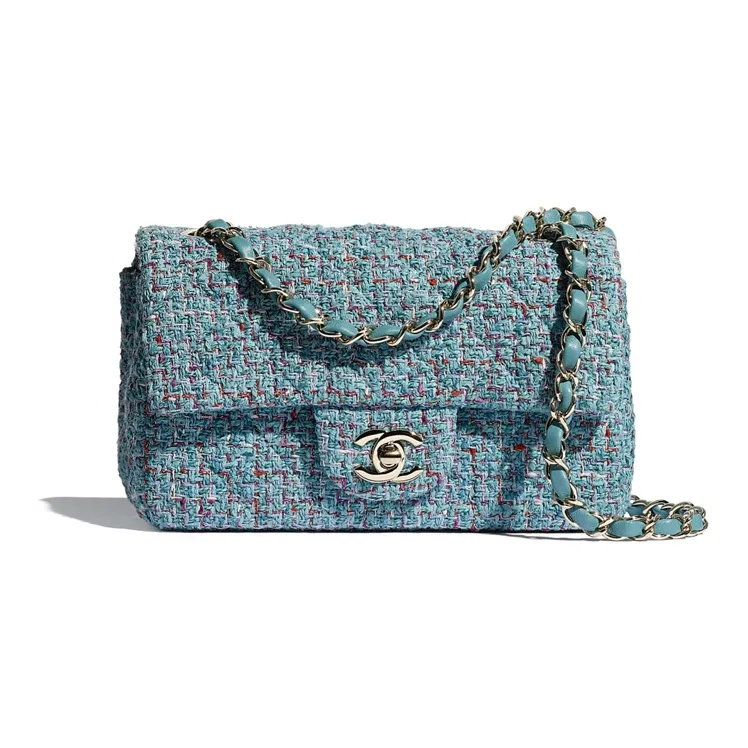 CHANEL Classic Flap CF Wool & Metal Mouth Cover Bag, Crossbody Bags, Shoulder Bags Mini Women's Turkish Blue & Silver-0