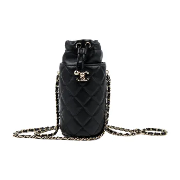 CHANEL Lambskin Chain Drawstring Water Bottle Pocket, Chain Bag, Crossbody Bag Women's Black