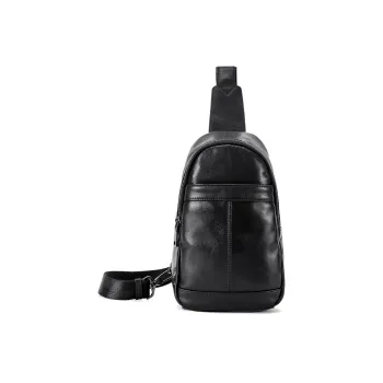 Ace Paul Top Grain Cow Leather Sling Bag Fanny Pack Regular Unisex Black