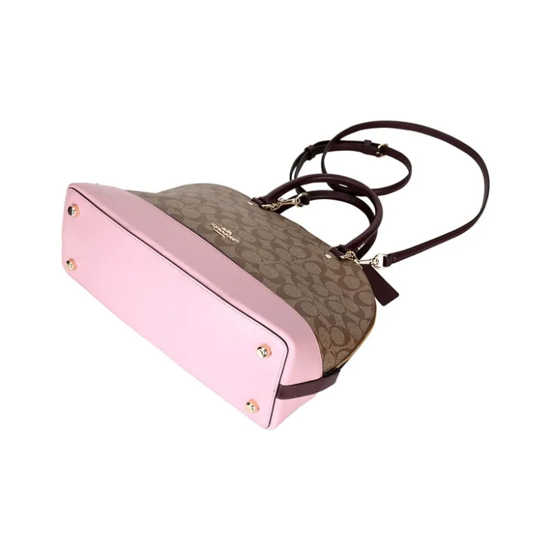 COACH Sierra PVC Dome Bag Handbag Shoulder Bag Crossbody Bag Large Size Women's Khaki Cherry Blossom Pink-3
