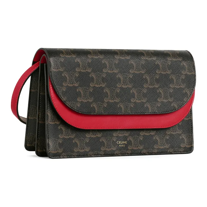 CELINE Triomphe Arc De Triomphe Canvas With Sheepskin Wallets Shoulder Bag Crossbody Bag Women's Red-1