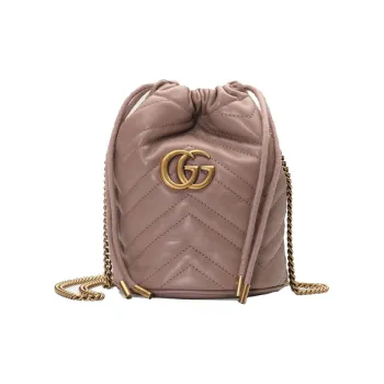 GUCCI GG Marmont Quilting Leather Bucket Bags Crossbody Bag Shoulder Bag Women's Nude Pink