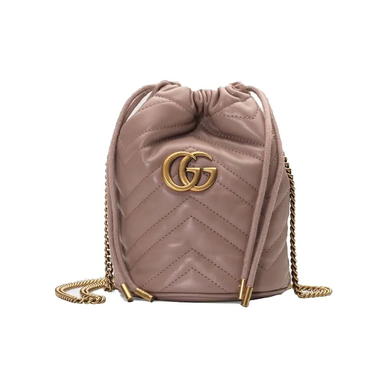 GUCCI GG Marmont Quilting Leather Bucket Bags Crossbody Bag Shoulder Bag Women's Nude Pink-0