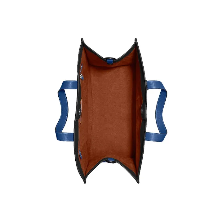 COACH Field Canvas With Leather Tote Bag, Shopping Bag, Handbag, Crossbody Bag Tubas Men's Dark Brown & Blue-3
