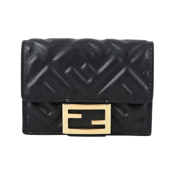 FENDI Nappa Leather Baguette Bag Cropped Three-Fold Wallet Women's Black