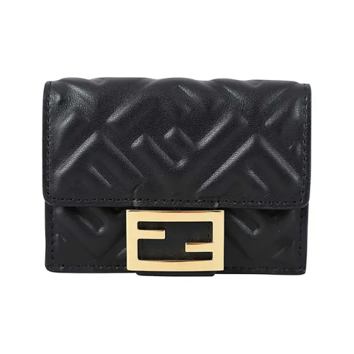 FENDI Nappa Leather Baguette Bag Cropped Three-Fold Wallet Women's Black