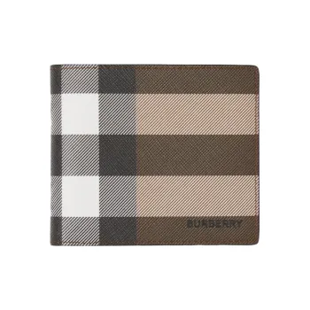 Burberry Check E canvas International Bifold Wallet 8 Slot Dark Birch Brown