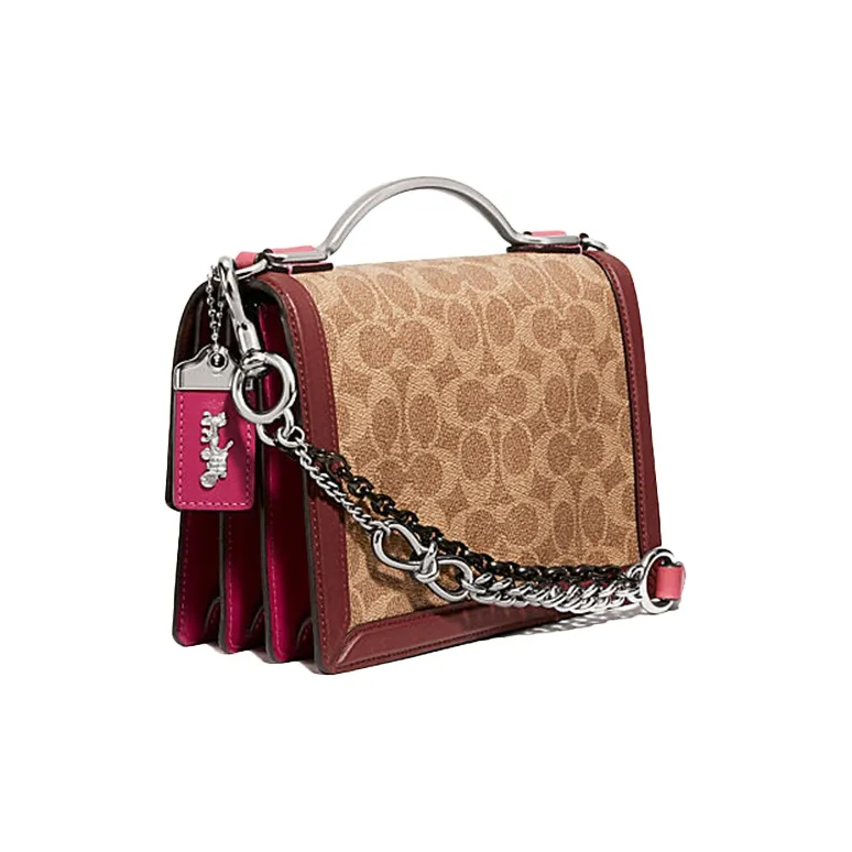 COACH Riley Canvas One Shoulder Handbags Women's Rose Red-1