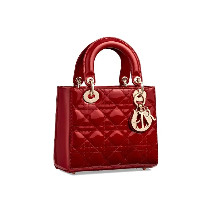 DIOR Patent Leather Calfskin Small Lady Dior Bag, Shoulder Bag, Crossbody Bag, Handbag Trumpets Women's Red-1