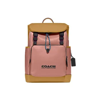 COACH League Cow Leather Backpack Large Size Men's Pink & Yellow