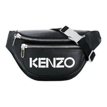 KENZO Letter Logo Leather Sling Bag Crossbody Bag Fanny Pack Unisex Black