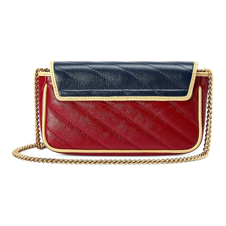GUCCI GG Marmont Leather Shoulder Bag, Crossbody Bag Mini Women's Blue/Red-2