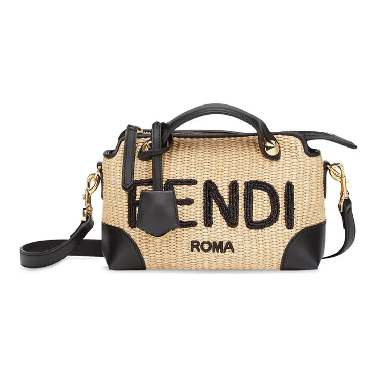 FENDI By The Way Series Straw Woven With Leather Shoulder Bag Crossbody Bag Handbag Mini Women's Beige-1