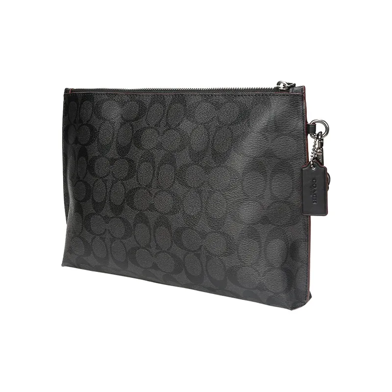 COACH Pouch Coated Canvas With Smooth Leather Wrist Bag Clutch Tubas Men's Charcoal Black Monogram-2