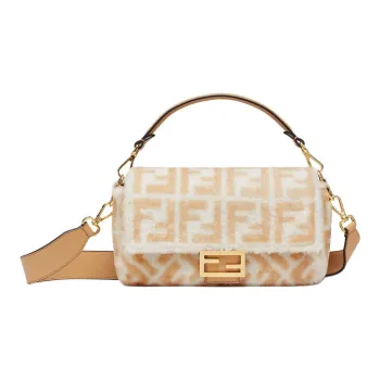 FENDI Baguette Sheepskin Baguette Bag, Shoulder Bag, Crossbody Bag, Handbag Medium Size Women's White/Beige