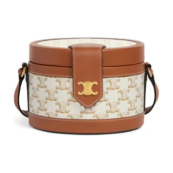 CELINE TambourTriomphe Cow Leather Lunch Bag, Portable Crossbody Bag, Shoulder Bag Women's White