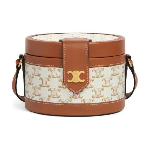 CELINE TambourTriomphe Cow Leather Lunch Bag, Portable Crossbody Bag, Shoulder Bag Women's White