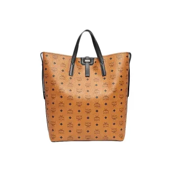 MCM Visetos Cow Leather Combo Bag, Tote Bag, Shopping Bag, Shoulder Bag, Handbag Large Size Unisex Cognac