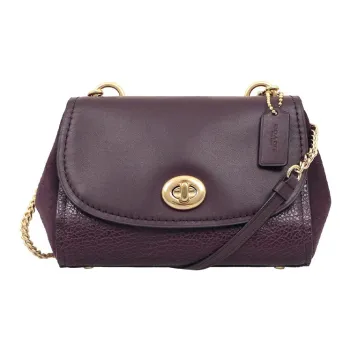COACH Faye Cow Leather Chain Bag Shoulder Bag Crossbody Bag Small Size Women's Dark Reddish Purple