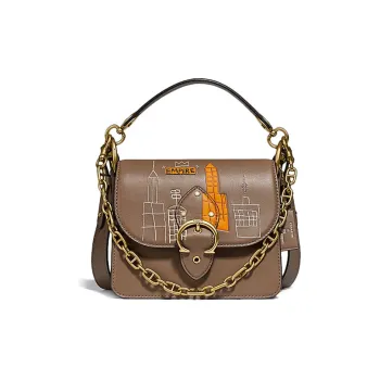 COACH X Basquiat Beat 18 Collaboration Leather Square Bag Portable Crossbody Bag Shoulder Bag Small Size Women's Tan