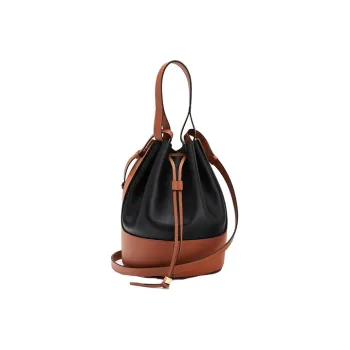 LOEWE Balloon Cow Leather Balloon Bag Bucket Bag Shoulder Bag Crossbody Bag Medium Size Women's Black/Tan