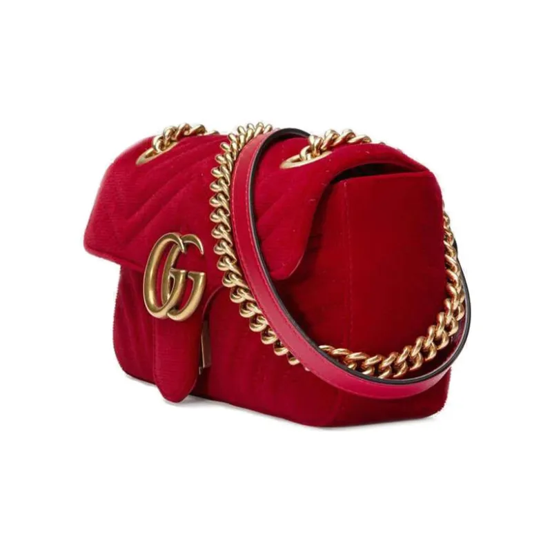 GUCCI GG Marmont Quilted Velvet Crossbody Bag Shoulder Bag Women's Red-1