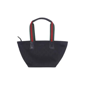 GUCCI Canvas With Leather Dumpling Bag Tote One Shoulder Handbag Large Size Women's Black