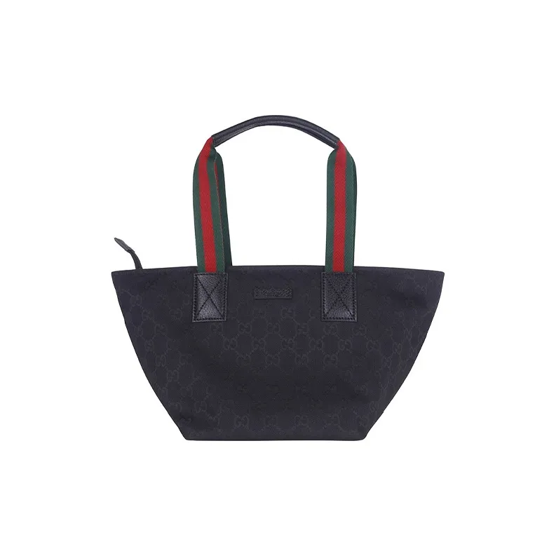 GUCCI Canvas With Leather Dumpling Bag Tote One Shoulder Handbag Large Size Women's Black-0