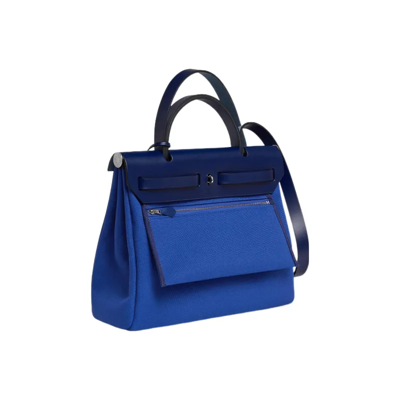 HERMES Herbag Zip Canvas With Leather Handbag Shoulder Bag Crossbody Bag Unisex Electric Blue/Gemstone Blue-1