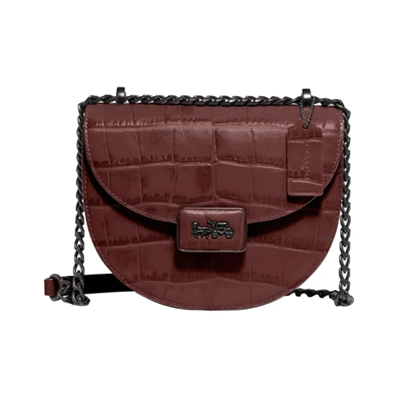 COACH Alie Cow Leather Saddle Bag Crossbody Shoulder Bag Small Size Women's Burgundy-0