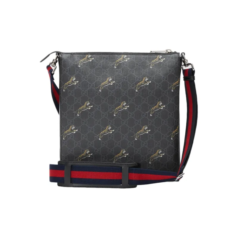 GUCCI Canvas With Leather Messenger Bag Shoulder Bag Crossbody Bag Men's Black Gray Color-3