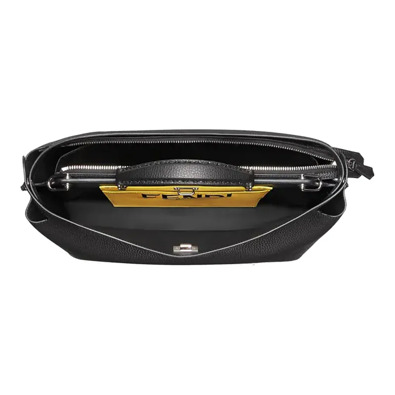 FENDI Peekaboo Cow Leather Briefcase One Shoulder Handbag Men's Black & Yellow-2