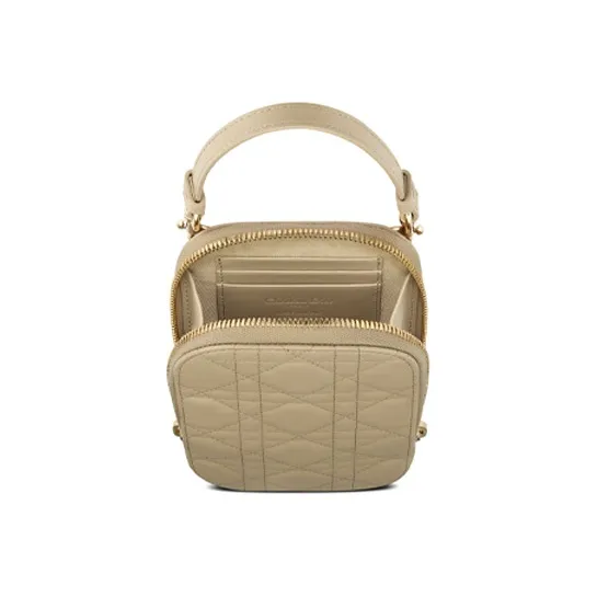 DIOR Lady Dior Sheepskin One Shoulder Crossbody Cell Phone Pouch Women's Beige-4