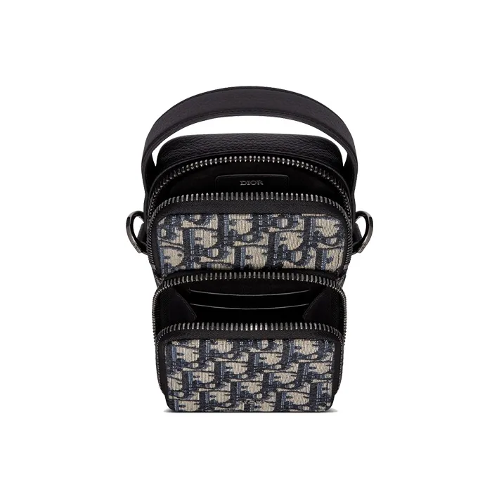 DIOR Jacquard Fabric With Grain Cow Leather Detail Handheld Crossbody Bag, Shoulder Bag Extra Mini Unisex Beige/Black-2