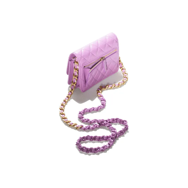 CHANEL Lambskin Flap Bag, Crossbody Bag, Shoulder Bag, Clutch Women's Purple-2