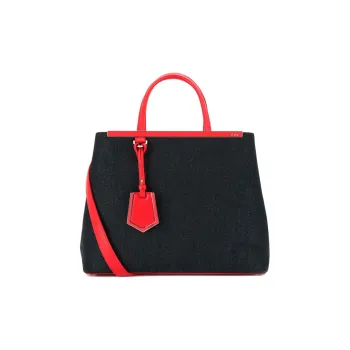 FENDI Denim With Leather Tote Bag Shopping Bag Shoulder Bag Crossbody Bag Handbags Medium Size Women's Black