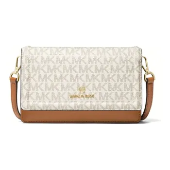 MICHAEL KORS Jet Set Charm Canvas Leather Camera Bag, Crossbody Bag Small Size Women's Vanilla White & Acorn Brown