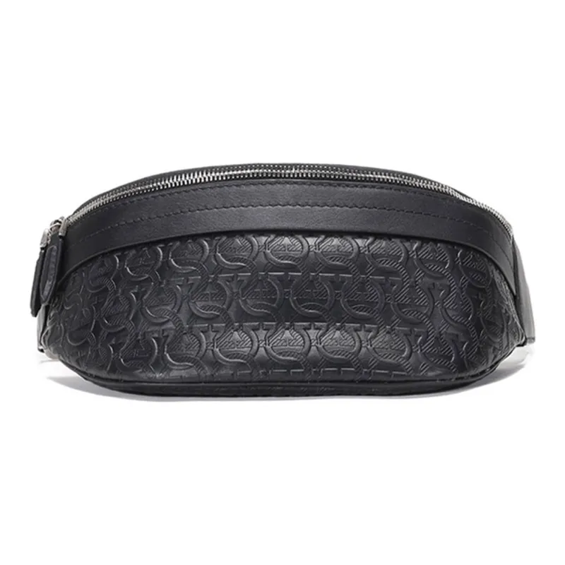 FERRAGAMO GANCINI Cow Leather Sling Bag, Crossbody Bag, Fanny Pack Men's Black-4