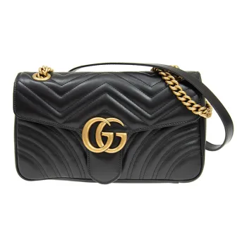 GUCCI Small GG Marmont Camera Bag Shoulder Bag Black Leather