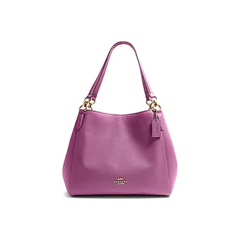 COACH Hallie Refined Pebbled Leather Shoulder Bag Large Size Women's Purple