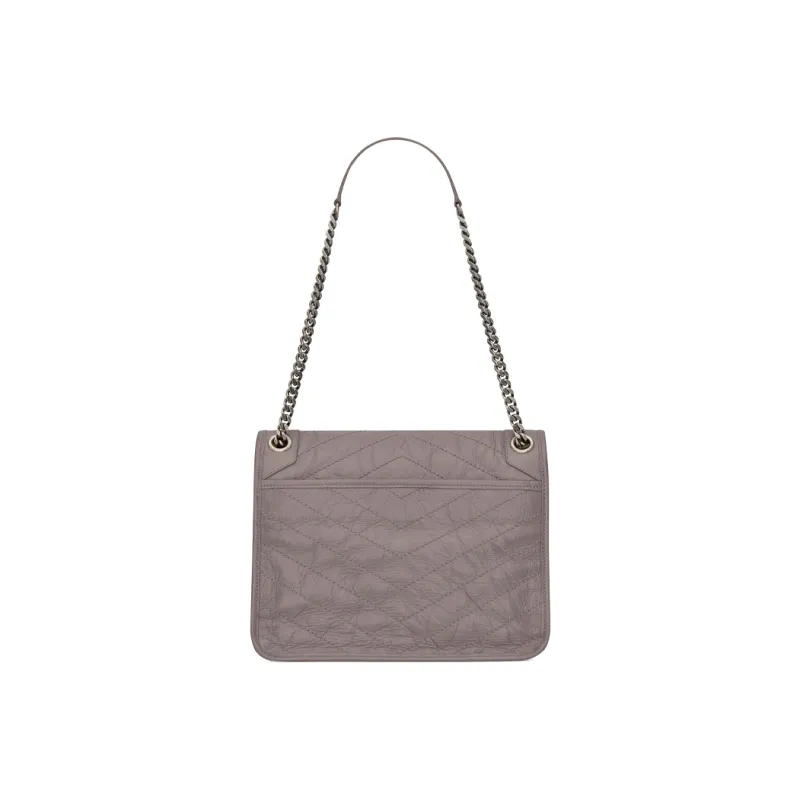 SAINT LAURENT Niki Cow Leather Hobo Bag, Crossbody Bag, Shoulder Bag Women's Mist White-3
