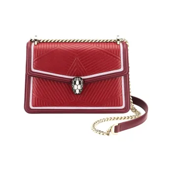 BVLGARI Serpenti Diamond Blast Calfskin Trim Crossbody Bag Shoulder Bag Women's Ruby Color