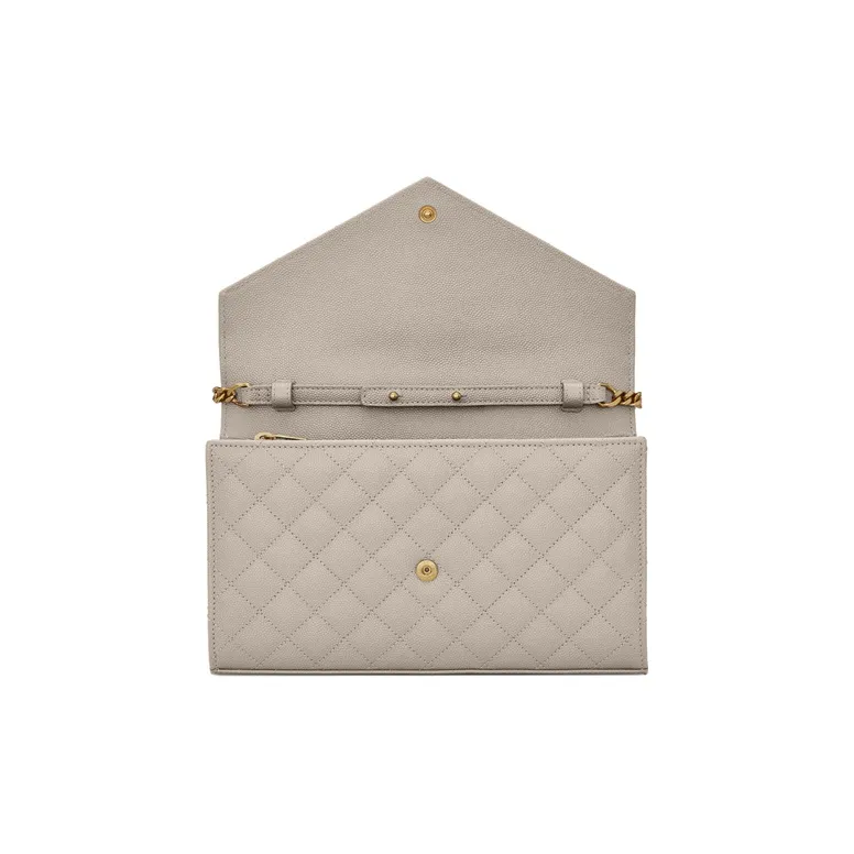 SAINT LAURENT Monogram Chain Wallet Grain De Poudre Blanc Vintage-5