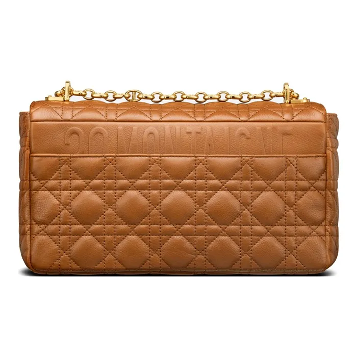 DIOR Caro Plaid Calfskin Shoulder Bag Crossbody Bag Large Size Women's Cognac-4