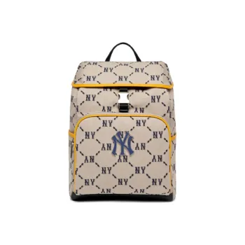 MLB Monogram Collection Polyester Artificial Leather Bonded Laptop Backpack Regular Unisex Beige