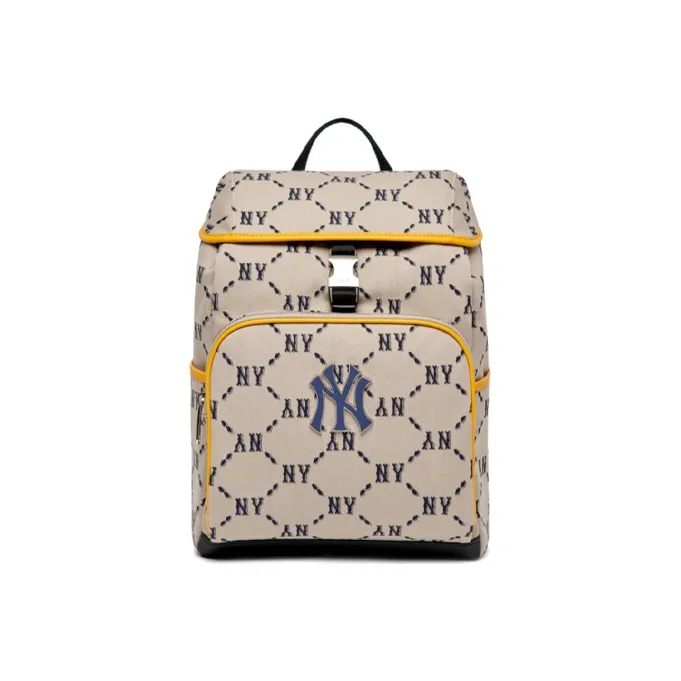 MLB Monogram Collection Polyester Artificial Leather Bonded Laptop Backpack Regular Unisex Beige-0