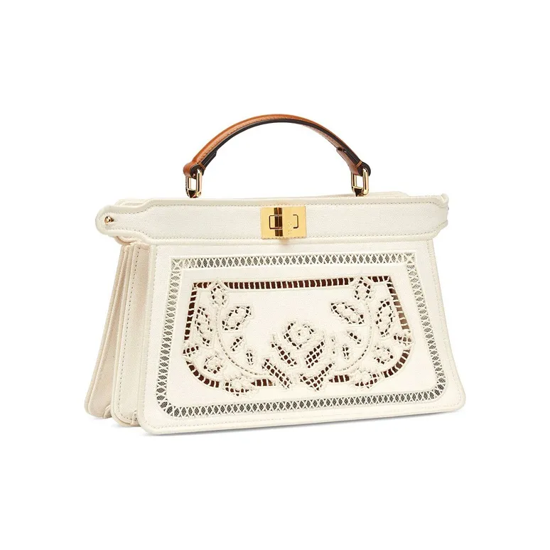 FENDI Peekaboo ISeeU Canvas With Leather Trunk Bag Shoulder Bag Crossbody Bag Handbag Women's White-1