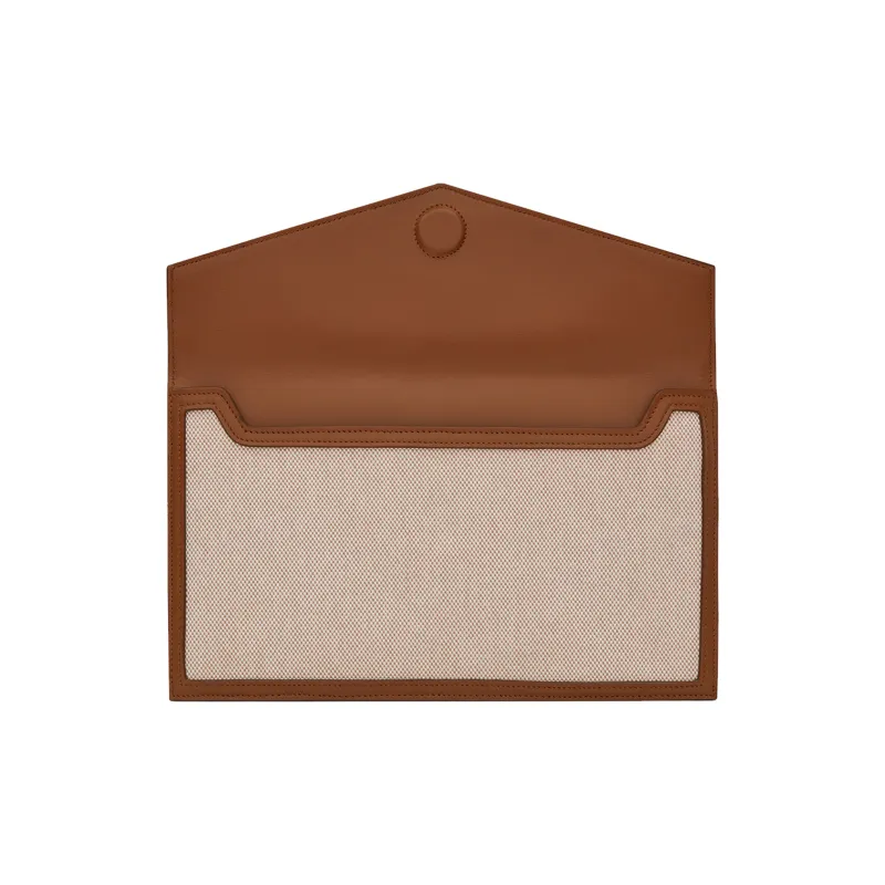 SAINT LAURENT Uptown Pouch In Canvas And Smooth Leather Natural Beige-2