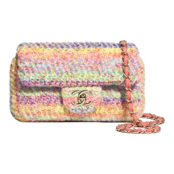 CHANEL Knitted Fabric Flap Bag, Shoulder Bag, Crossbody Bag Trumpets Women's Rainbow