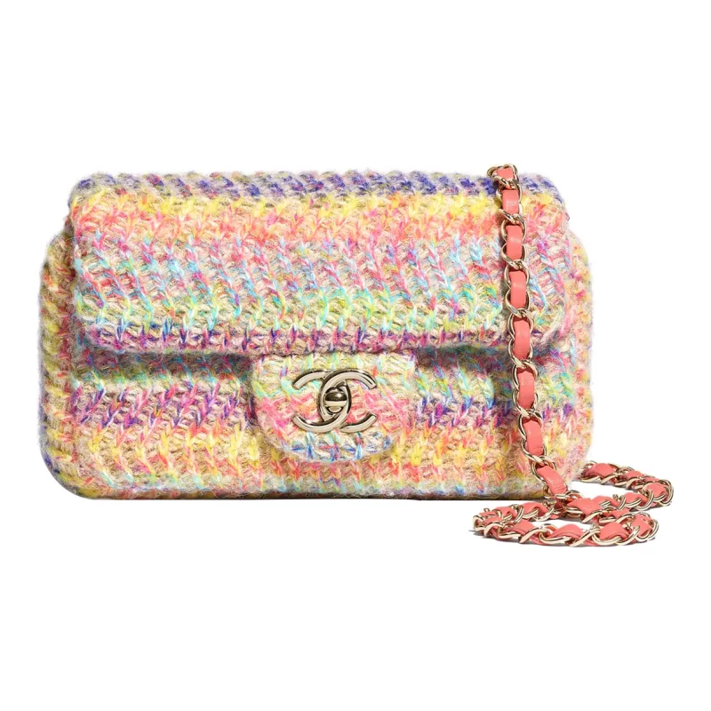 CHANEL Knitted Fabric Flap Bag, Shoulder Bag, Crossbody Bag Trumpets Women's Rainbow-0